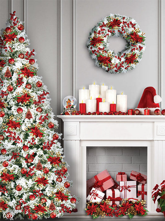 Christmas Tree and Fireplace Backdrop