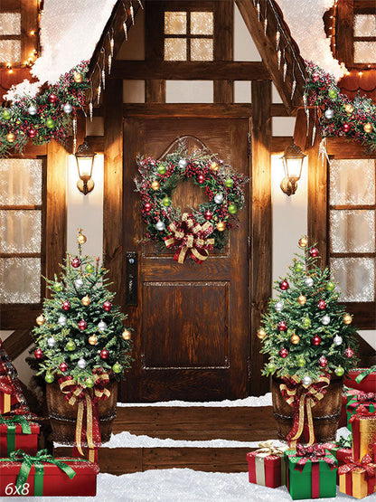 Santa Christmas Cottage Backdrop